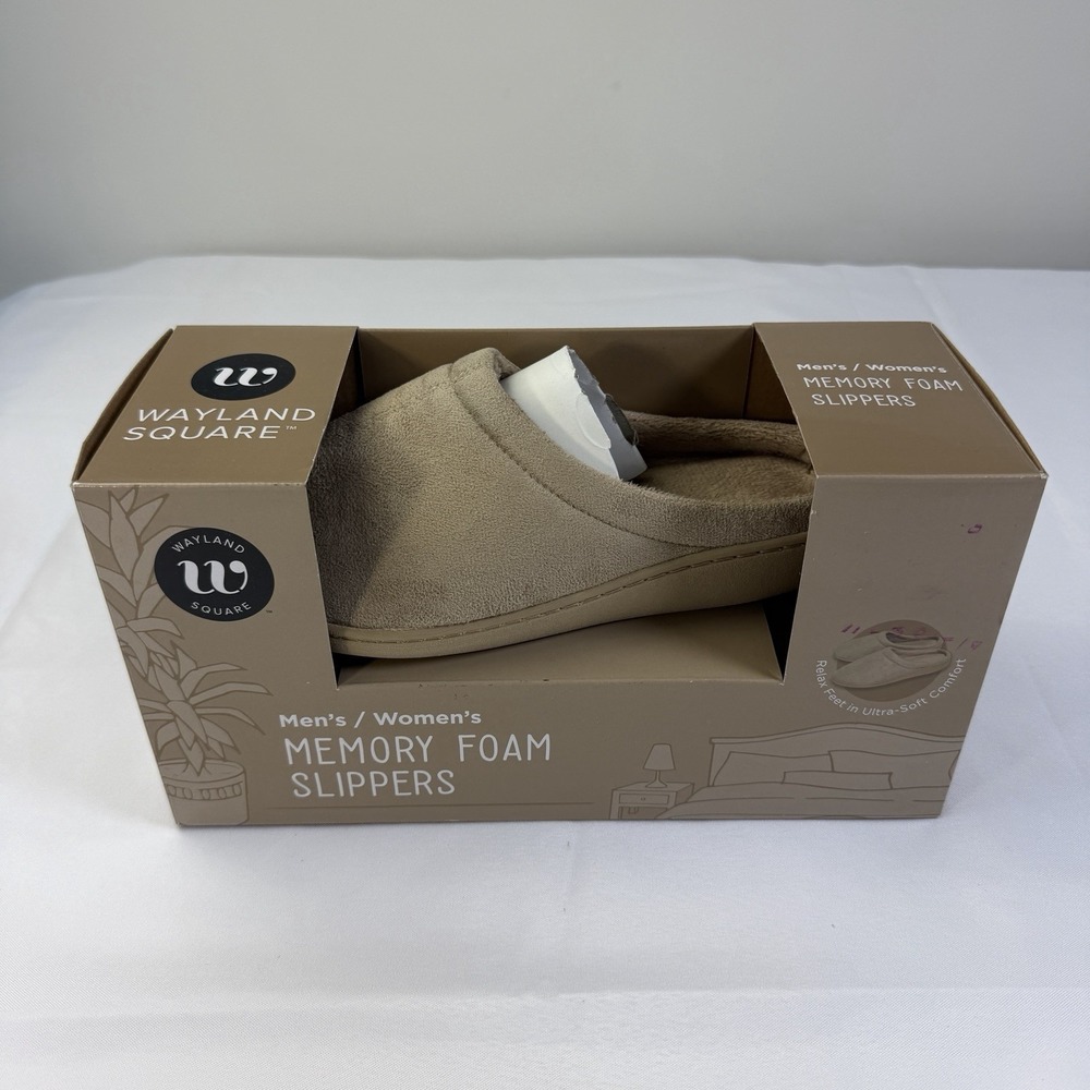 WAYLAND SQUARE Memory Foam Slippers Unisex-Mens Size 6-7 & Women's 7-8 Tan Small